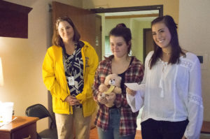 Oakwood High School students & Lasertoma group give stuffed teddy bears to patients at Ohio's Hospice of Dayton Hospice House.